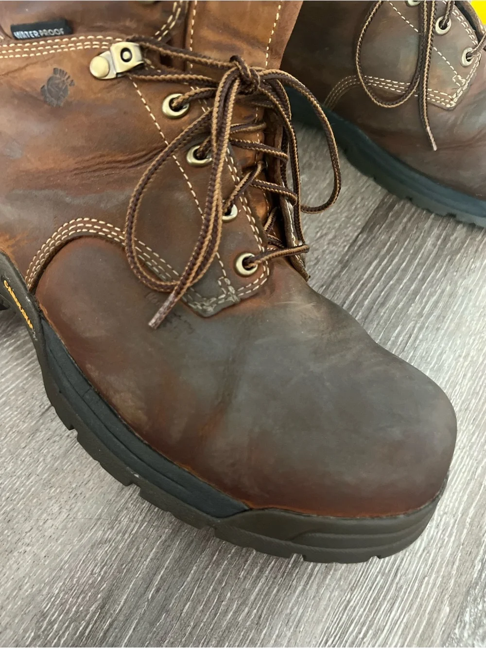 Men's Brown Leather Steel Toe Work Boots - Durable Safety Footwear size 13